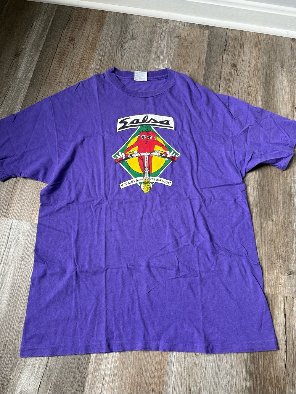 VTG 90s Salsa IF IT AIN’T MOTO ITS WORTHLESS T-Shirt Hanes Made in USA Size XL
